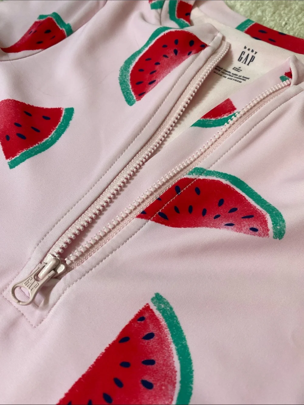GAP Pink Watermelon Print Long-Sleeve One-Piece Swim 4T